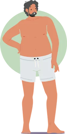 Hombre obeso de pie mientras usa pantalones cortos  Ilustración