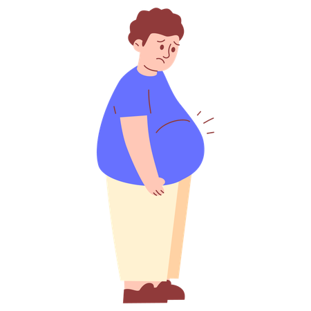 Hombre obeso preocupado por su gran barriga  Ilustración