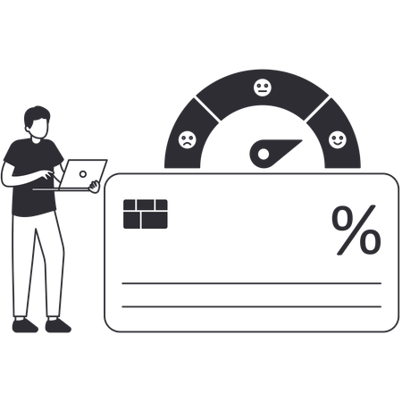 Hombre mirando puntuación de descuento de crédito  Illustration