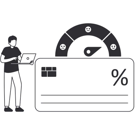 Hombre mirando puntuación de descuento de crédito  Illustration