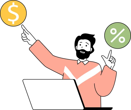 Hombre obteniendo descuento financiero  Ilustración