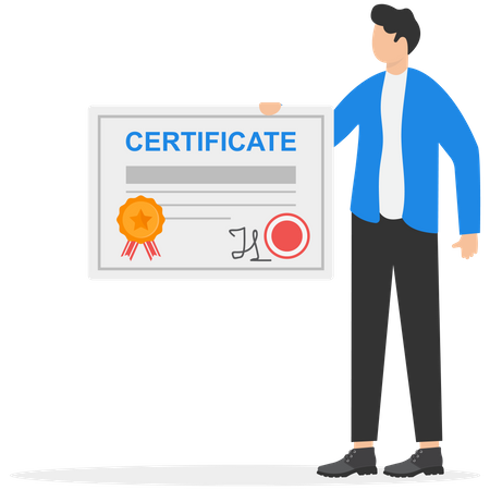 Hombre obteniendo un certificado  Ilustración