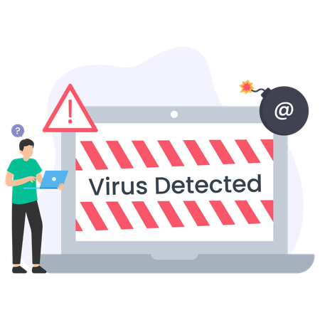 Hombre recibe el error Virus detectado  Illustration