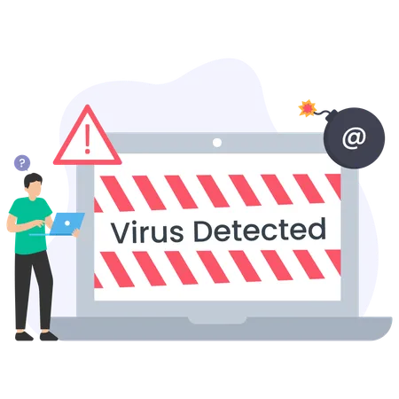 Hombre recibe el error Virus detectado  Illustration