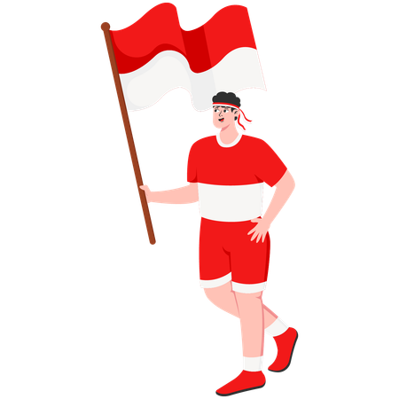 Hombre ondeando la bandera de indonesia  Ilustración