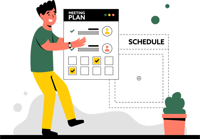 El hombre organiza el calendario de reuniones  Ilustración