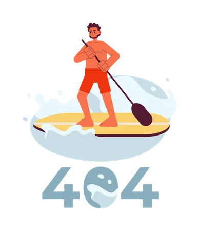 Hombre remando en el lago error 404  Ilustración