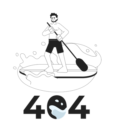 Hombre remando en el lago error 404  Ilustración