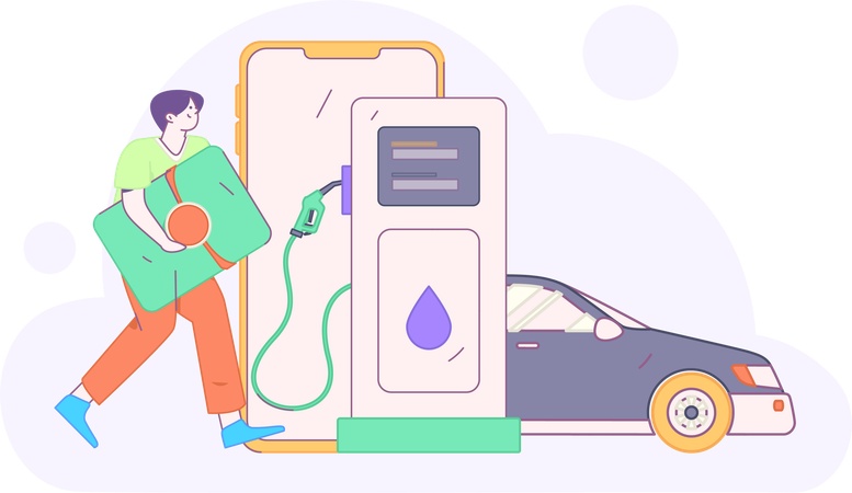 El hombre paga en la gasolinera  Ilustración