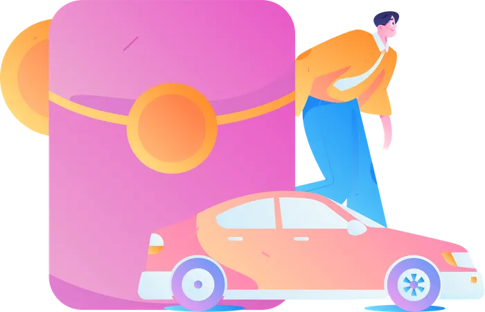 Hombre pagando alquiler de taxi  Ilustración