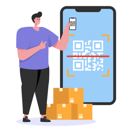 Hombre pagando mediante pago con código QR  Ilustración