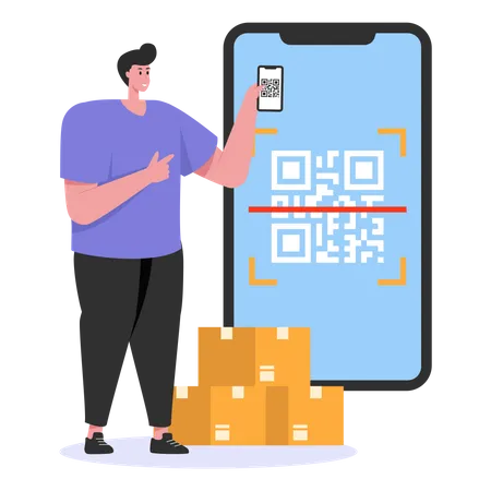 Hombre pagando mediante pago con código QR  Ilustración