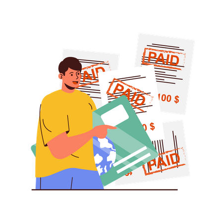 El hombre pagó el pago con tarjeta  Ilustración