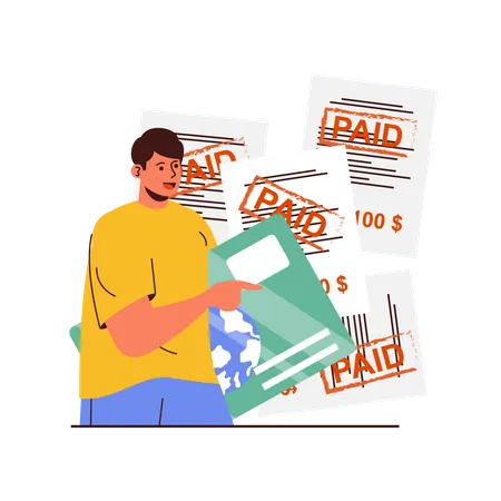 El hombre pagó el pago con tarjeta  Ilustración