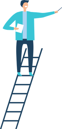 Hombre de pie en la escalera  Ilustración