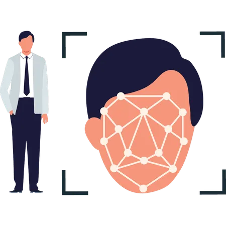 Hombre de pie junto a la identificación de la cara  Ilustración