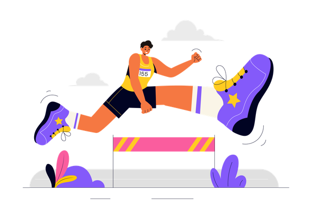 Hombre participa en competición de salto de longitud  Ilustración