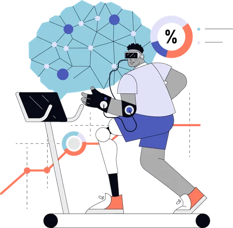 Hombre participando en un experimento de neuroplasticidad  Ilustración