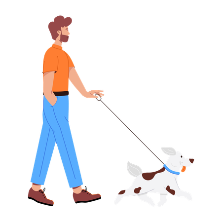 Hombre caminando con perro  Ilustración