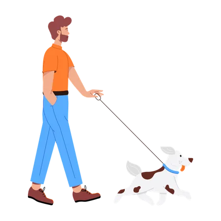 Hombre caminando con perro  Ilustración