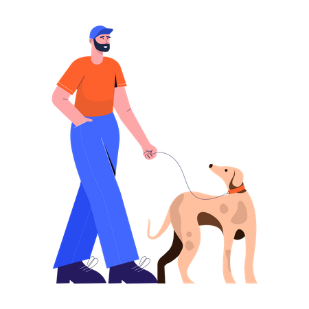 Hombre caminando con perro  Ilustración