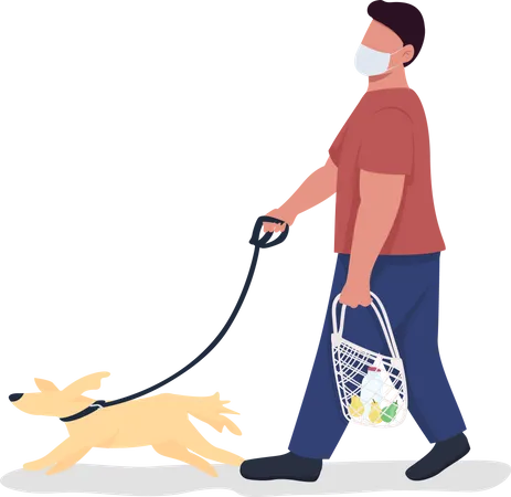 Hombre caminando con perro  Ilustración