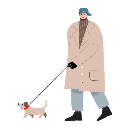 Hombre caminando con perro  Ilustración