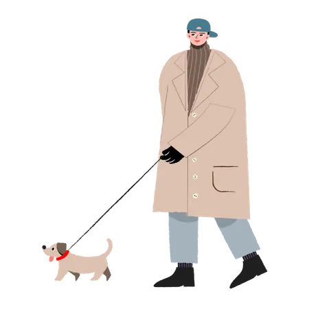 Hombre caminando con perro  Ilustración