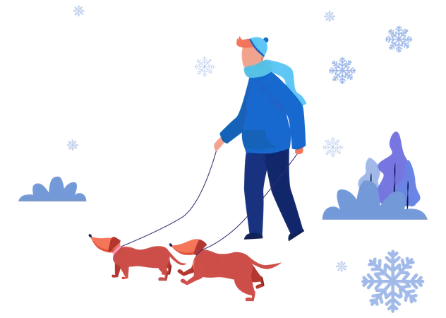 Hombre caminando con perro  Ilustración