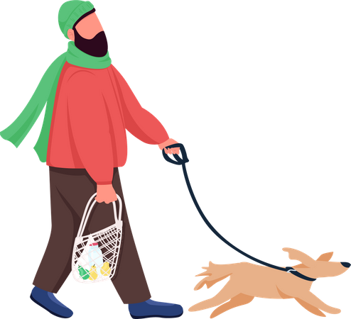 Hombre paseando con perro  Ilustración