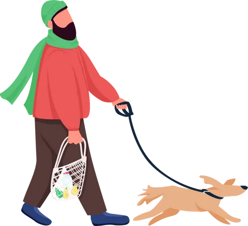 Hombre paseando con perro  Ilustración