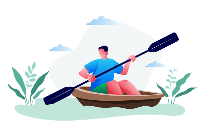 Hombre navegando y remando  Ilustración