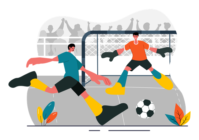 Hombre patea un balón de fútbol hacia el portero  Illustration