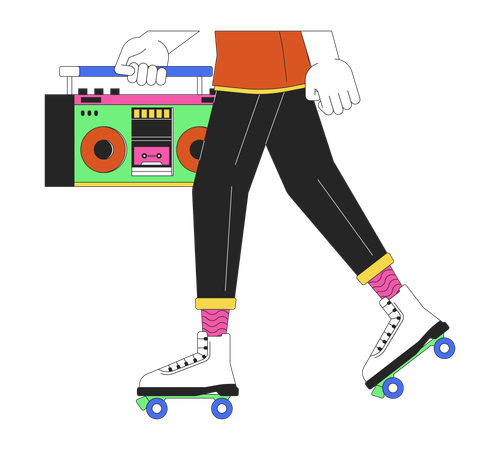 Patinador masculino sosteniendo boombox  Ilustración