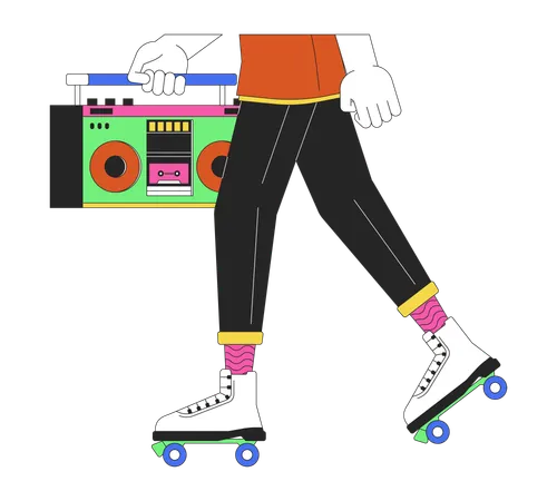 Patinador masculino sosteniendo boombox  Ilustración