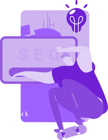 Hombre patinando mientras obtiene ideas optimizadas para SEO  Ilustración