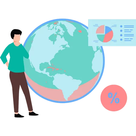 Hombre pensando en la economía global  Ilustración