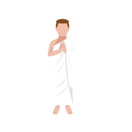 Peregrino masculino Hajj rezando namaz  Ilustración