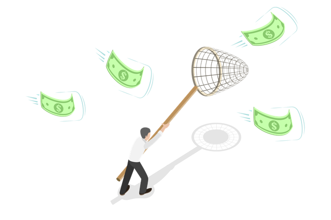 Hombre persiguiendo dinero  Ilustración