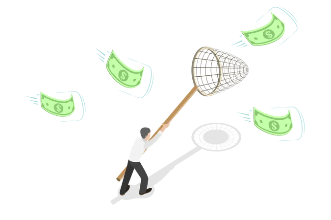 Hombre persiguiendo dinero  Ilustración