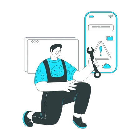 El hombre personaliza una aplicación móvil.  Ilustración