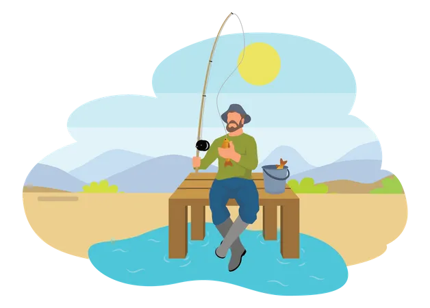 Hombre pescando  Ilustración