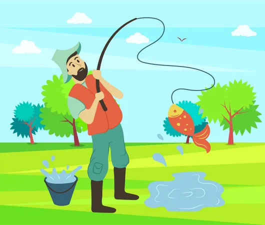 Hombre pescando  Ilustración