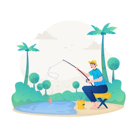 Hombre pescando  Ilustración