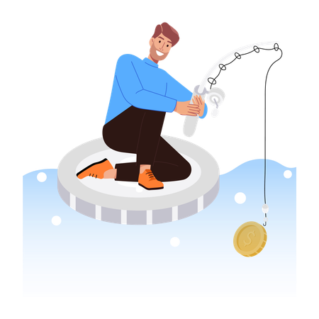 Hombre pescando dinero  Ilustración