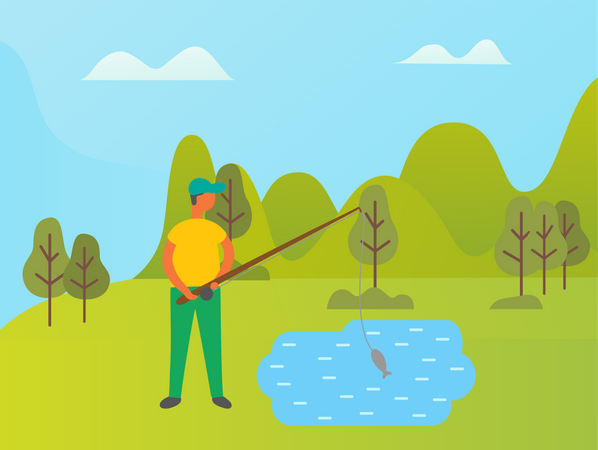 Hombre pescando en el parque  Ilustración