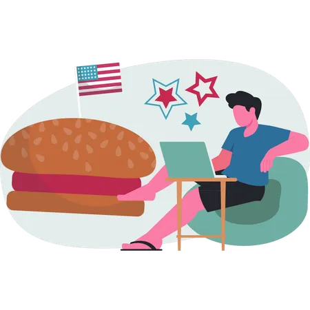 Hombre pidiendo comida americana  Ilustración