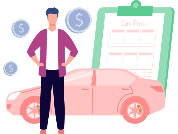 Hombre pidiendo un préstamo para un coche  Ilustración