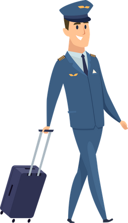Piloto de avión masculino con equipaje  Ilustración