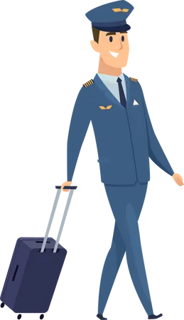 Piloto de avión masculino con equipaje  Ilustración